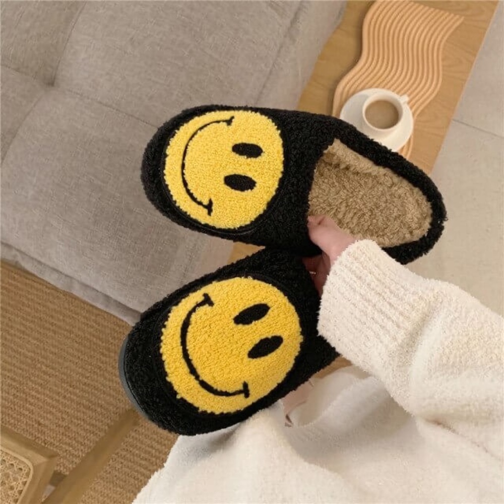 Smiley Face Slippers - Black